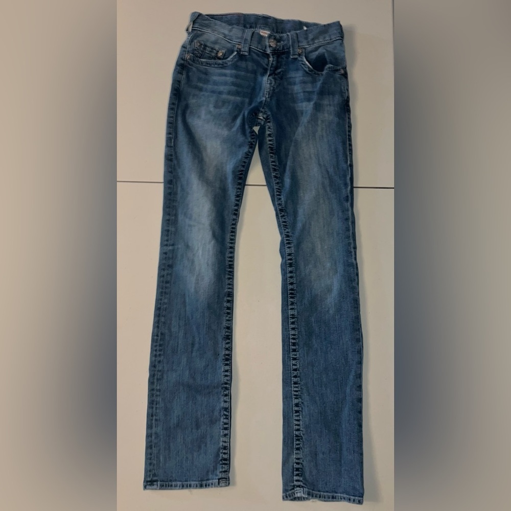 True Religion Blue Wash‎ Straight Leg Denim Jeans Women’s 27 EUC